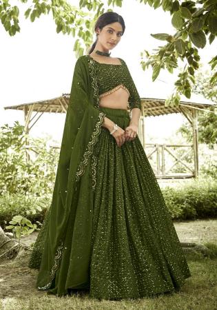 Picture of Georgette & Net Dark Olive Green Lehenga Choli