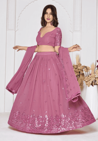 Picture of Beautiful Georgette Pale Violet Red Lehenga Choli