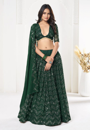 Picture of Sublime Georgette Dark Green Lehenga Choli