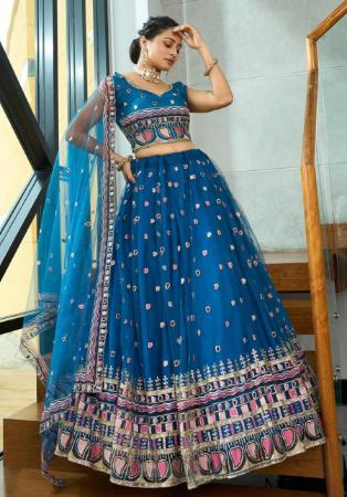 Picture of Good Looking Georgette & Net Teal Lehenga Choli