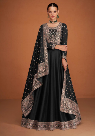 Picture of Beautiful Silk Black Anarkali Salwar Kameez