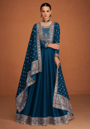 Picture of Amazing Silk Navy Blue Anarkali Salwar Kameez