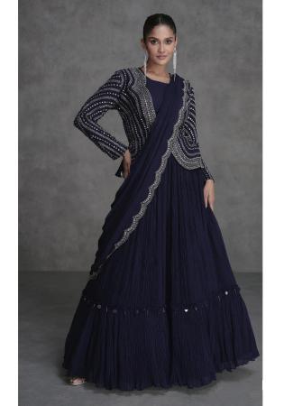 Picture of Georgette & Silk & Organza Navy Blue Lehenga Choli