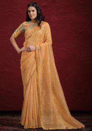 Picture of Excellent Crepe & Georgette & Silk Coral Saree