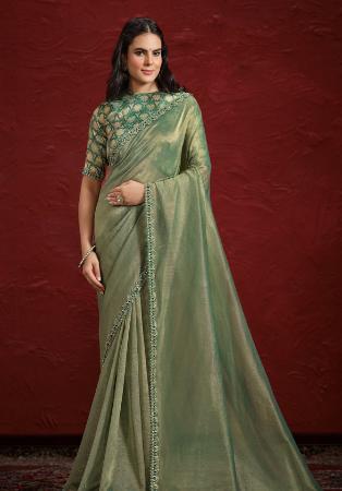 Picture of Crepe & Georgette & Silk Dark Olive Green Saree