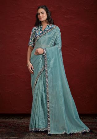 Picture of Crepe & Georgette & Silk Medium Sea Green Saree