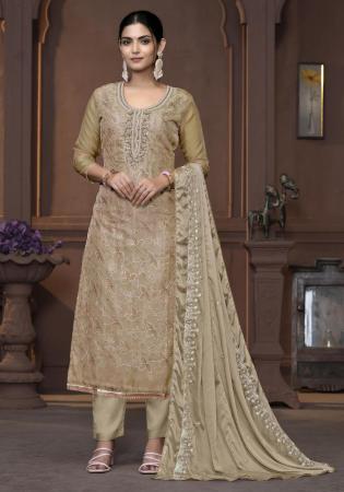 Picture of Sublime Organza Beige Straight Cut Salwar Kameez