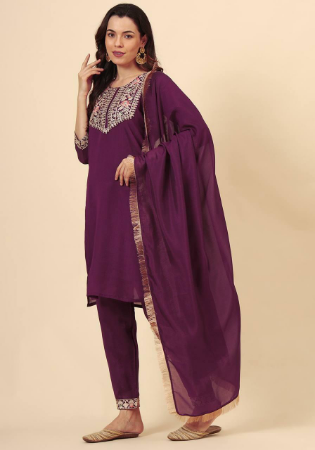 Picture of Excellent Silk Purple Readymade Salwar Kameez