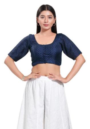 Picture of Stunning Chiffon Navy Blue Designer Blouse