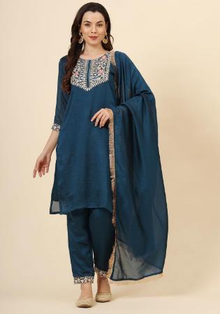 Picture of Comely Silk Midnight Blue Readymade Salwar Kameez