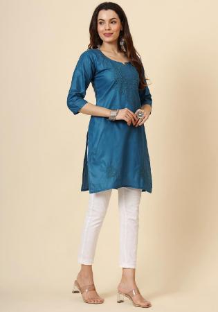 Picture of Stunning Cotton Steel Blue Kurtis & Tunic