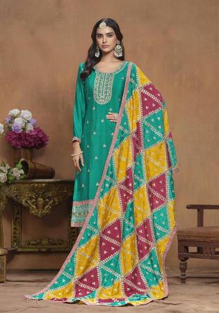 Picture of Classy Chiffon Teal Straight Cut Salwar Kameez