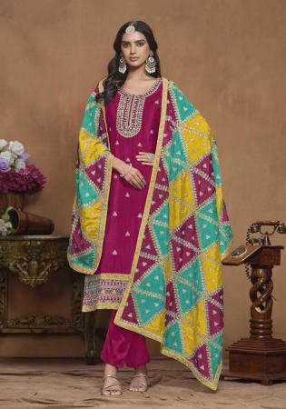 Picture of Shapely Chiffon Deep Pink Straight Cut Salwar Kameez