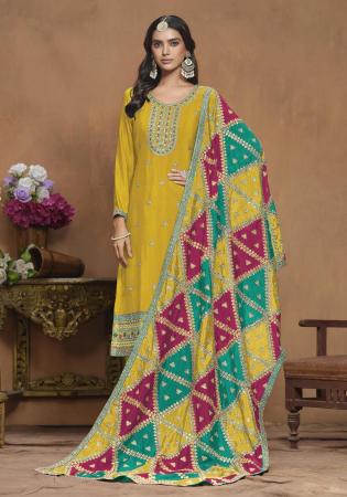 Picture of Chiffon Dark Golden Rod Straight Cut Salwar Kameez