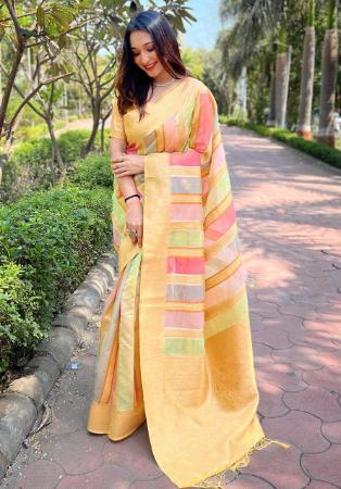 Picture of Marvelous Organza Pale Golden Rod Saree