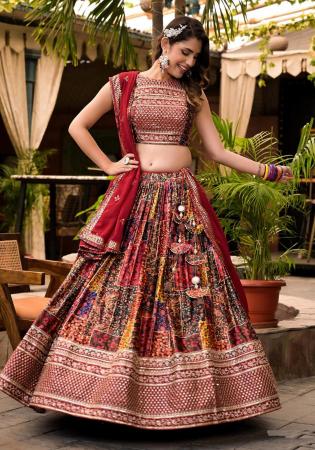 Picture of Sightly Satin Maroon Readymade Lehenga Choli