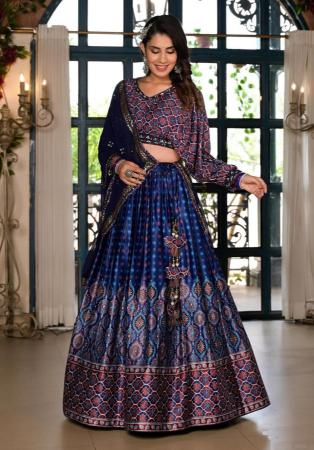 Picture of Alluring Satin Midnight Blue Readymade Lehenga Choli