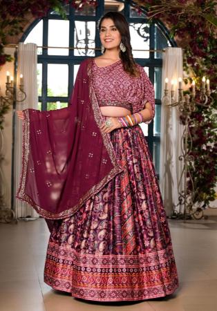 Picture of Bewitching Satin Saddle Brown Readymade Lehenga Choli