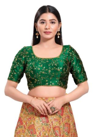 Picture of Magnificent Net & Silk Dark Green Designer Blouse