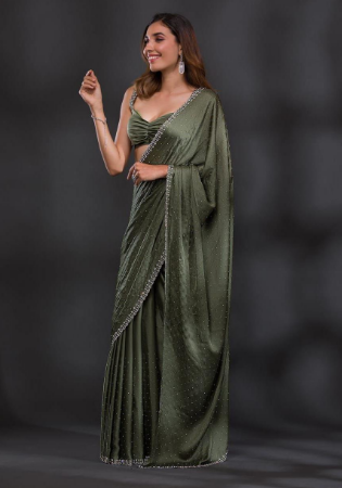 Picture of Exquisite Crepe & Silk Dark Olive Green Saree