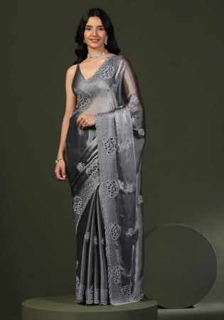 Picture of Appealing Crepe & Silk Slate Grey Saree