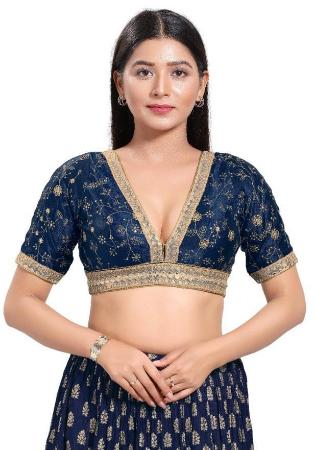 Picture of Taking Net & Silk Midnight Blue Designer Blouse