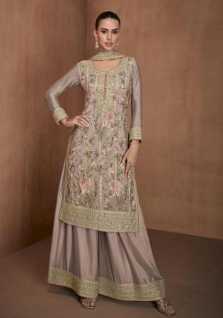 Picture of Chiffon Rosy Brown Straight Cut Salwar Kameez