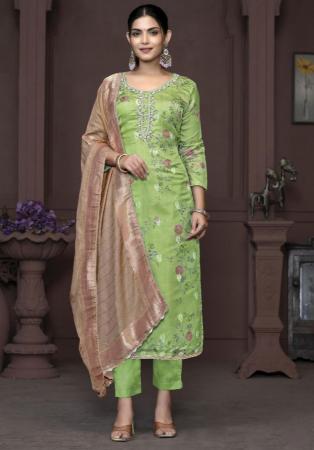 Picture of Chiffon & Organza Dark Sea Green Straight Cut Salwar Kameez