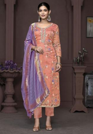 Picture of Chiffon & Organza Indian Red Straight Cut Salwar Kameez