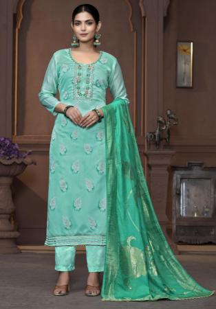 Picture of Medium Aqua Marine Straight Cut Salwar Kameez