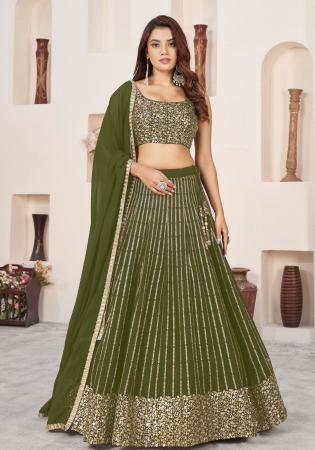 Picture of Enticing Georgette Dark Olive Green Lehenga Choli