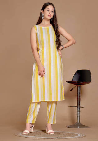 Picture of Charming Cotton Pale Golden Rod Kurtis & Tunic