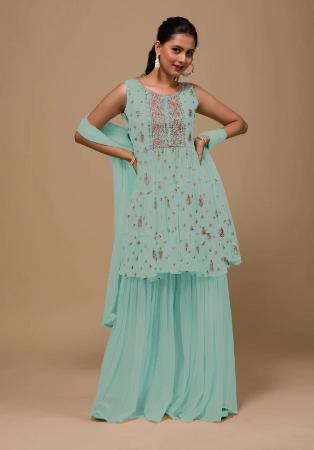 Picture of Georgette Dark Sea Green Anarkali Salwar Kameez