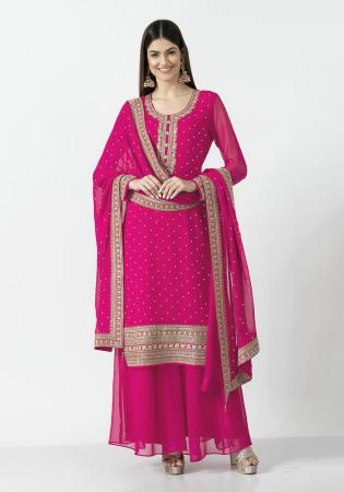 Picture of Georgette Medium Violet Red Straight Cut Salwar Kameez