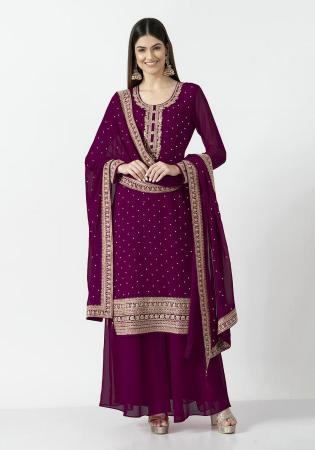 Picture of Pretty Georgette Purple Straight Cut Salwar Kameez