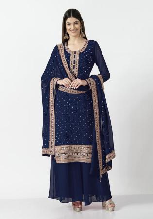 Picture of Georgette Navy Blue Straight Cut Salwar Kameez