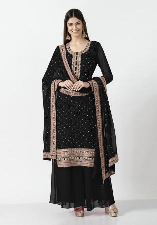 Picture of Amazing Georgette Black Straight Cut Salwar Kameez