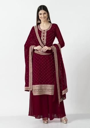 Picture of Ravishing Georgette Maroon Straight Cut Salwar Kameez