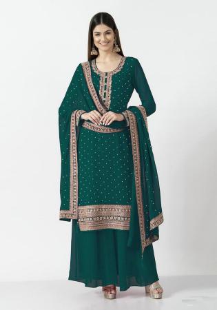 Picture of Georgette Sea Green Straight Cut Salwar Kameez