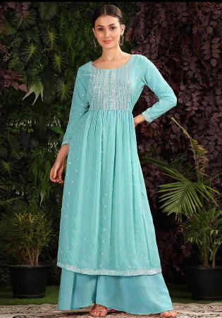 Picture of Georgette Cadet Blue Straight Cut Salwar Kameez