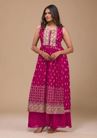 Picture of Georgette Hot Pink Straight Cut Salwar Kameez