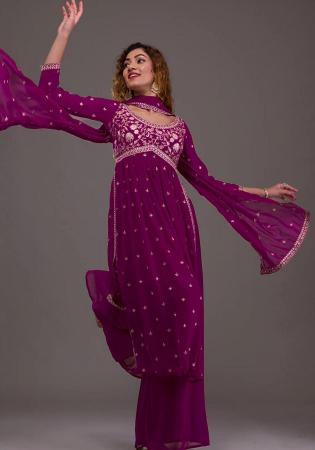 Picture of Georgette Medium Purple Straight Cut Salwar Kameez