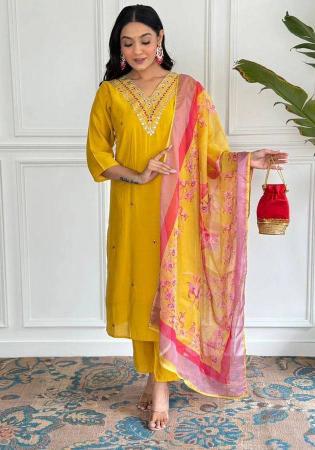 Picture of Chiffon Dark Golden Rod Readymade Salwar Kameez