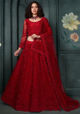 Picture of Pretty Net Maroon Lehenga Choli