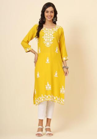 Picture of Delightful Rayon Golden Kurtis & Tunic