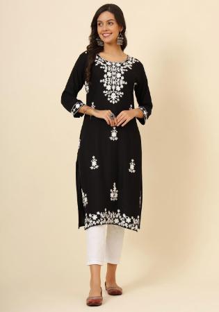 Picture of Delightful Rayon Black Kurtis & Tunic