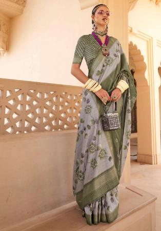 Picture of Elegant Silk Dark Olive Green Saree