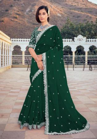 Picture of Admirable Silk & Organza Dark Green Saree