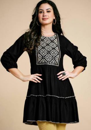 Picture of Stunning Rayon & Silk Black Kurtis And Tunic