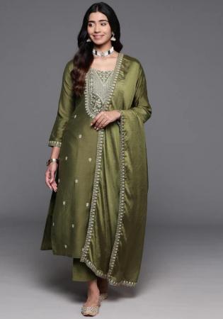 Picture of Chiffon Dark Olive Green Readymade Salwar Kameez